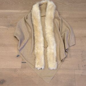 Tan Cape with Faux Fur Trim